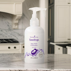 Young Living Seedlings calming aroma fills bath time with soothing ambiance.