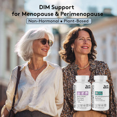 Close-up of DIM capsules inside the bottle, highlighting compact daily dosage.