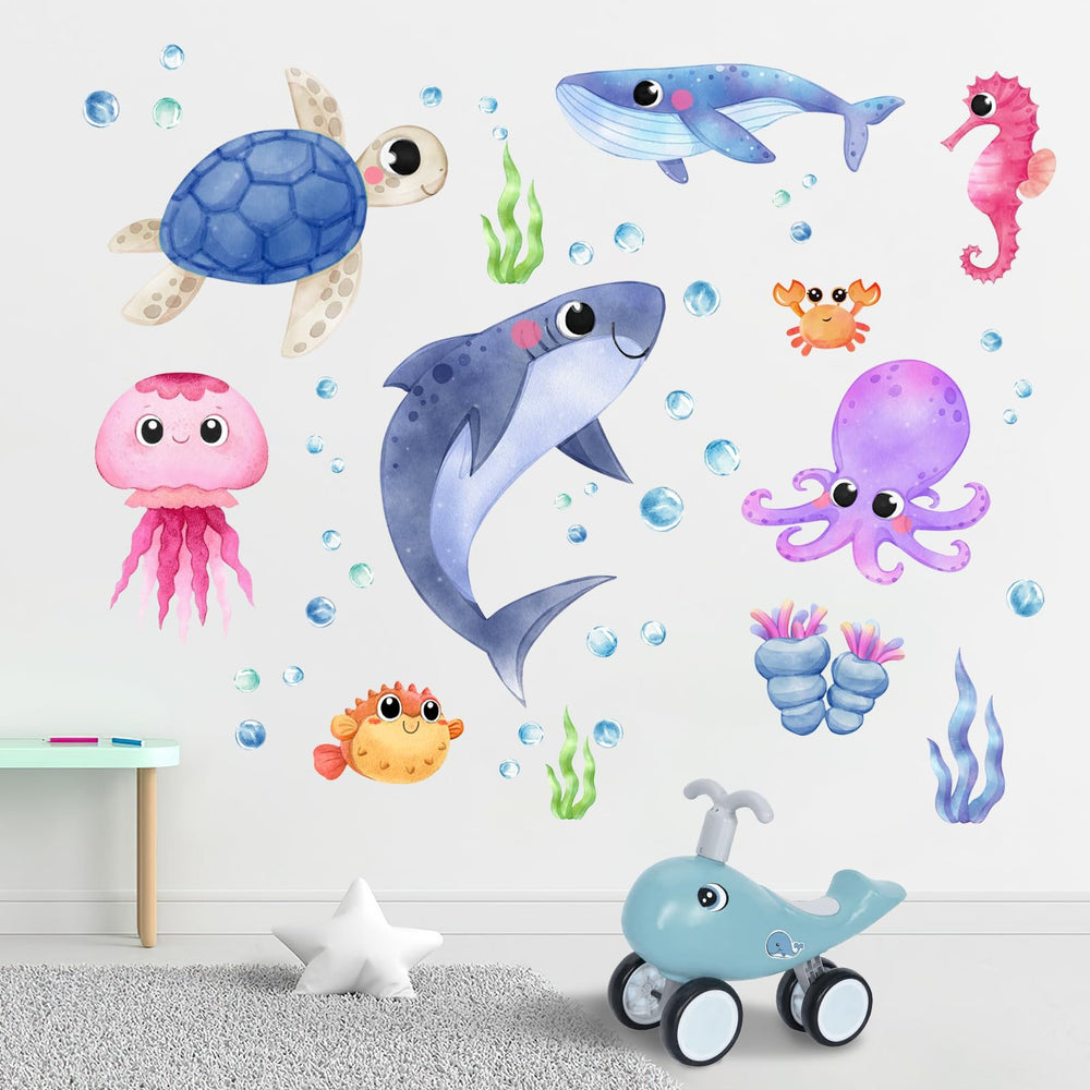 Yovkky Shark wall decal adds playful ocean decor to kids' rooms.