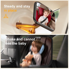 YOVKOK baby car mirror with wide-angle view for rear-facing monitoring.