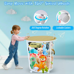 YOVOMEE storage with brake casters for secure placement during play