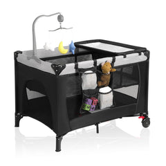 YoYiCuna pack-and-play with changing table and bassinet offers flexible nursery setup.