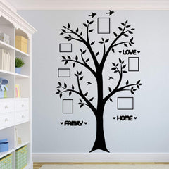 YOYOJOY Memory Tree Birds wall stickers displaying family photos in a cozy living room