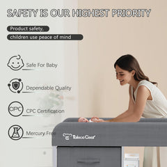 Yozoia portable changing table with lockable wheels for easy, silent movement.