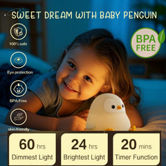 YR YRHH-PET penguin night light emits warm glow ideal for bedtime.