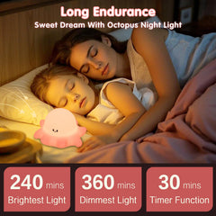 Adjustable brightness on the YR YRHH-PET octopus light for reading and night use.