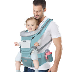 YSSKTC baby carrier hip seat demonstrates ergonomic support for parent and baby.