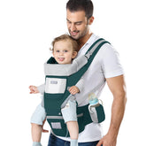 YSSKTC Baby Carrier showing six wearing styles for growing babies.