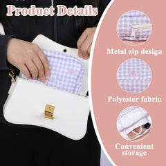 Yuanchu period bag capacity demo in purple, holds up to 10 pads and 4 tampons.
