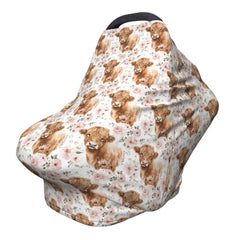 YUGUSNCH Highland Cow car seat cover in use with breathable two-layer fabric for privacy and comfort.
