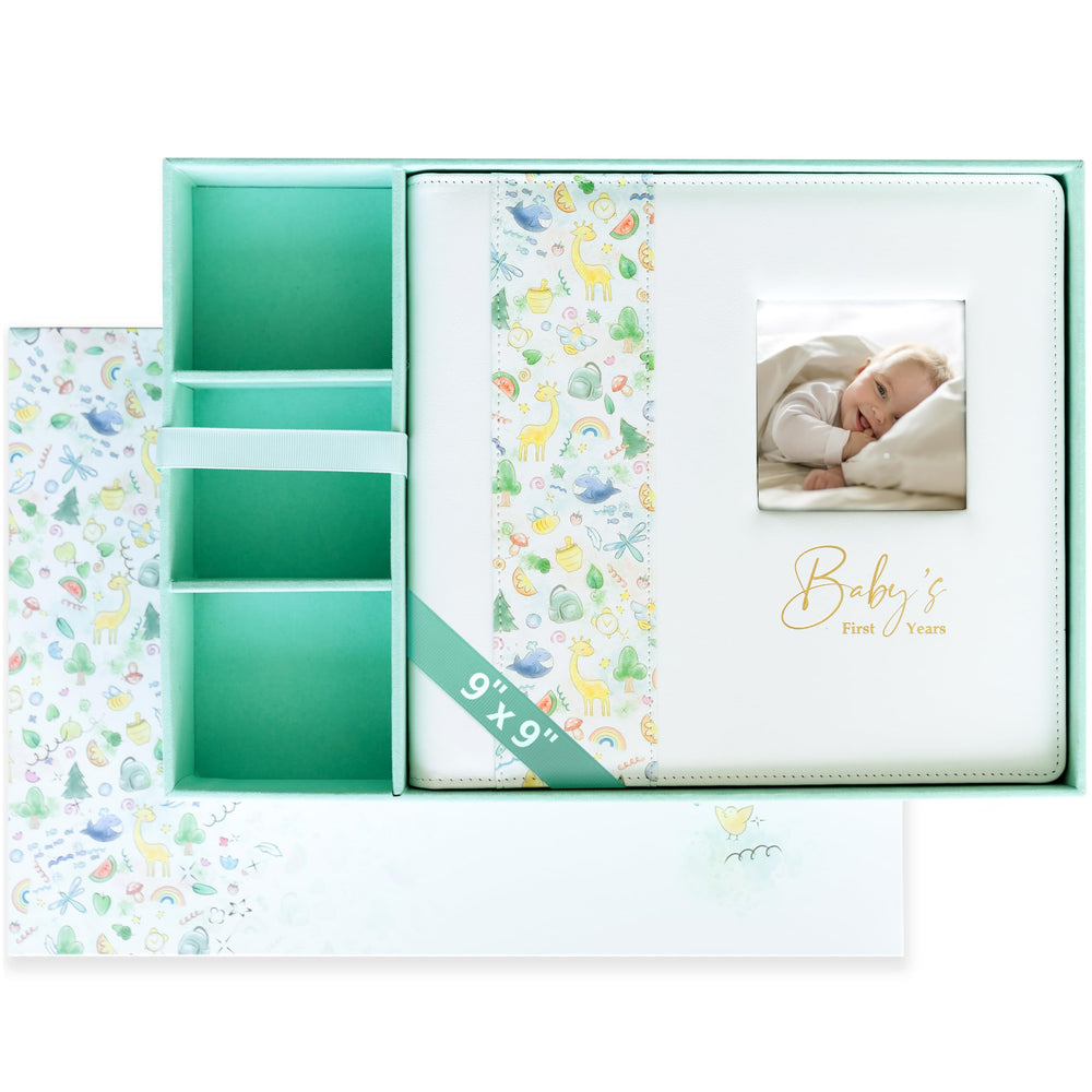 Yulka Crafts keepsake baby memory book front cover in faux leather offers durable, stylish keepsakes.
