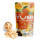 YUMI Smoothie Melts packaging overview showing a toddler-friendly organic snack for on-the-go