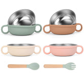 Yummy Sam 4Pack stainless steel bowls with handles for stable self-feeding.