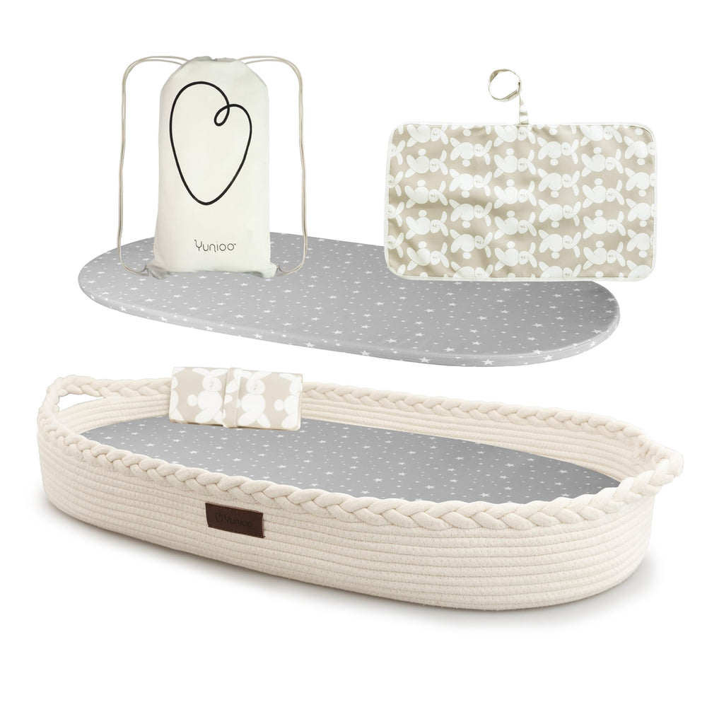 Yunioo changing basket with soft rope edges for newborn diaper changes.
