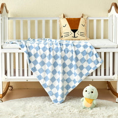 Yurhap checkered baby blanket blue travel blanket for outings and car seats, lightweight and breathable.
