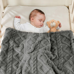 Yurhap Sherpa blanket in crib setup, stylish warmth for nap time.