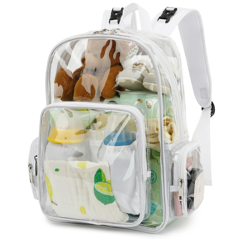 Yusudan clear diaper bag backpack main compartment for quick baby essentials access.
