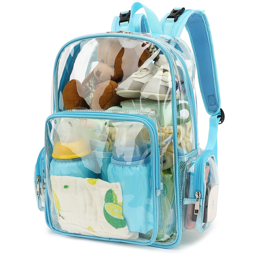 Yusudan clear diaper bag backpack light blue material shows contents at a glance
