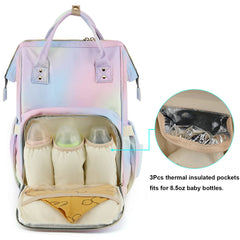 Yusudan Rainbow Diaper Bag Backpack back view, quick access with top and rear openings.