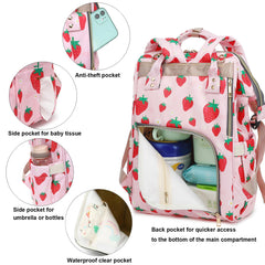 Yusudan Strawberry diaper bag backpack, top opening for easy access
