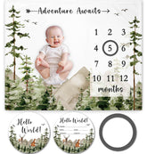 Yuzioey Adventure Awaits blanket top view shows plush 300 GSM flannel for cozy baby photos.