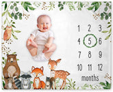 Yuzioey Woodland milestone blanket front design with forest animals for monthly photos