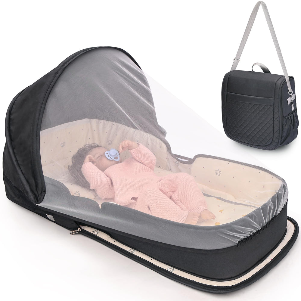 YVMVDV portable travel bassinet setup for easy in-room naps.