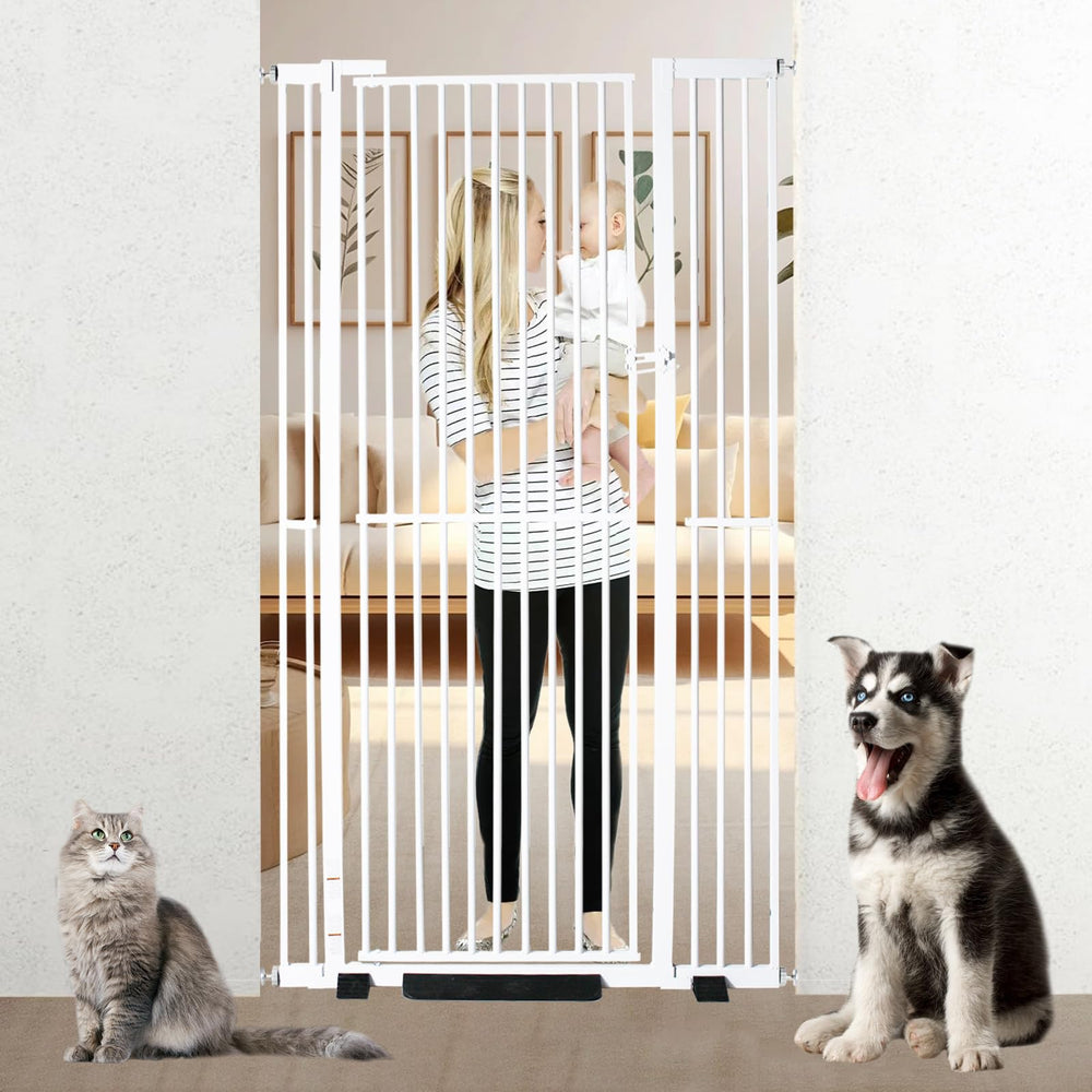 YZHDUXIU 71-inch extra tall gate in doorway shows secure containment for tall pets.