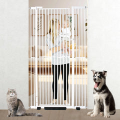 YZHDUXIU 71-inch extra tall gate in doorway shows secure containment for tall pets.