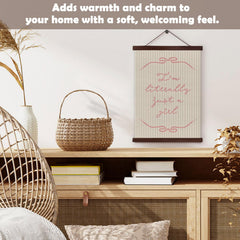YZSLA canvas wall hanging featuring I'm Literally Just a Girl adds cozy bedroom vibe.
