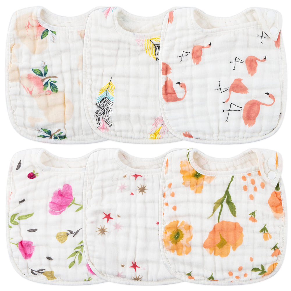 Zainpe 6Pcs Snap Muslin Bibs stars pattern protect baby clothes during meals