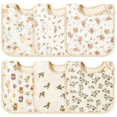 Zainpe baby bib with floral and bunny pattern in neutral beige, soft and absorbent.