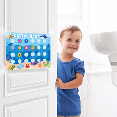 Zainpe Ocean Animals Potty Chart wall display on a bathroom door for visibility