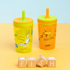 Zak Designs Dr. Seuss Kelso cups side view showing leak-proof design.