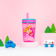 Zak Designs Kelso tumbler showing leak-proof lid and straw for spills prevention.