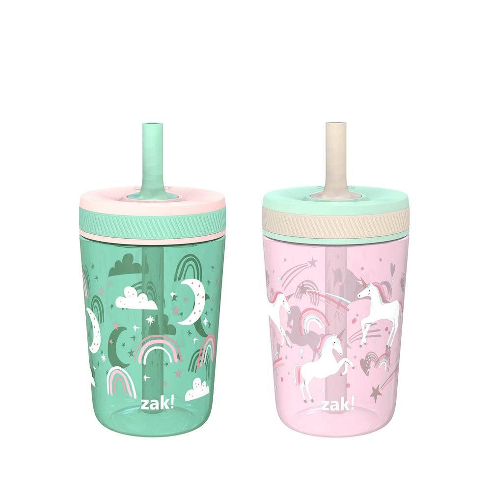 Zak Designs Kelso unicorn cup with leak-proof straw for on-the-go hydration.