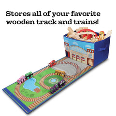 Zany Trains collapsible toy storage bin keeps tracks organized and portable