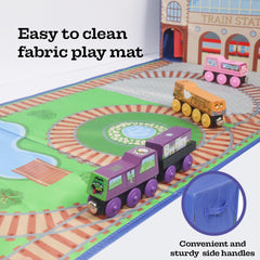 Zany Trains play mat design features tunnels for imaginative train adventures