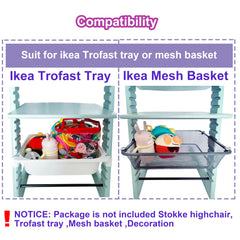 Trofast tray attached beneath the high chair for convenient accessibility.