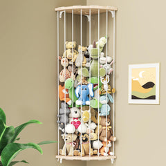 Zayysoha stuffed animal storage hammock in the corner saves space and reduces clutter.