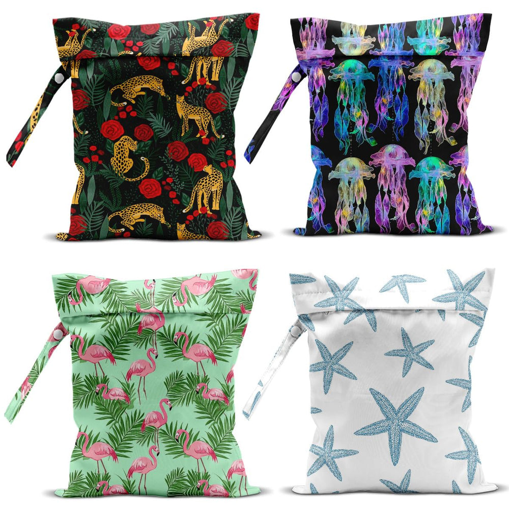 Zcyxuuw wet bag four-pack with handle for easy grabbing and hanging during travel.