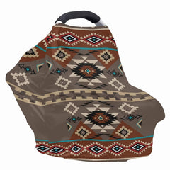 ZDCUSTOM geometry aztec nursing cover shown, breathable fabric ideal for on-the-go breastfeeding.