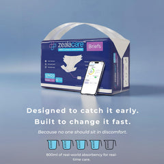 Sensor snapped onto Zealacare briefs for quick setup and reliable monitoring.