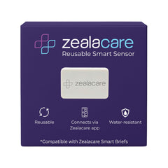Zealacare smart sensor attached to a disposable brief for real-time moisture alerts.