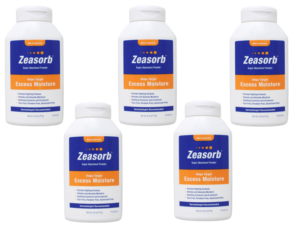 Zeasorb five-pack front view for easy daily moisture control.