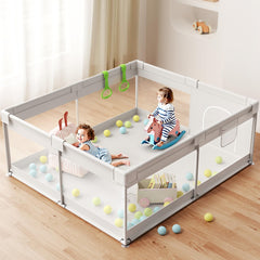 ZEEBABA Extra Large Playpen gray gate offers secure entry for easy supervision.