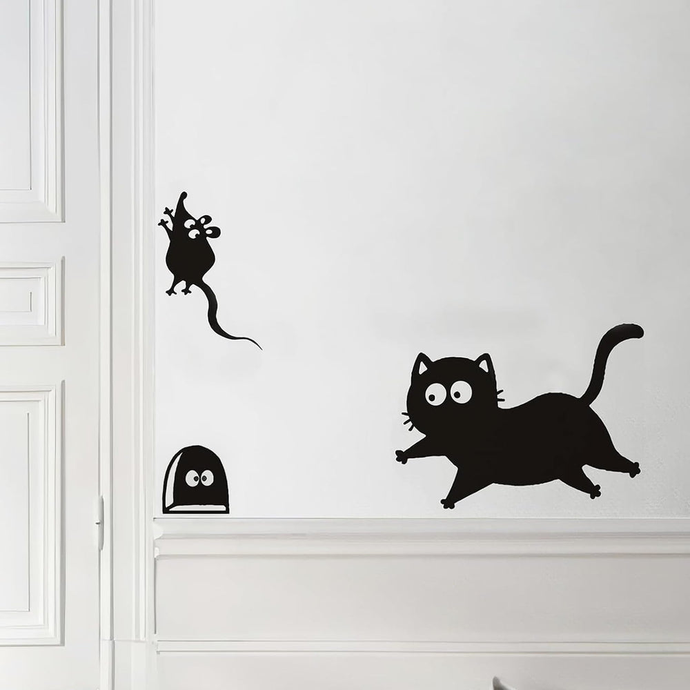 Zeeko Black Cat Catch Mouse wall decal, 17.3 by 10.6 inches, adds a playful focal point