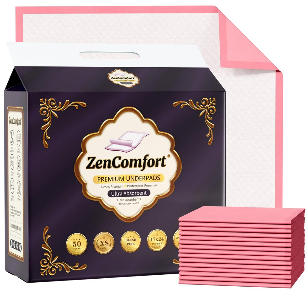 ZenComfort underpad ultra-absorbent-core keeps surfaces dry during spills and accidents.