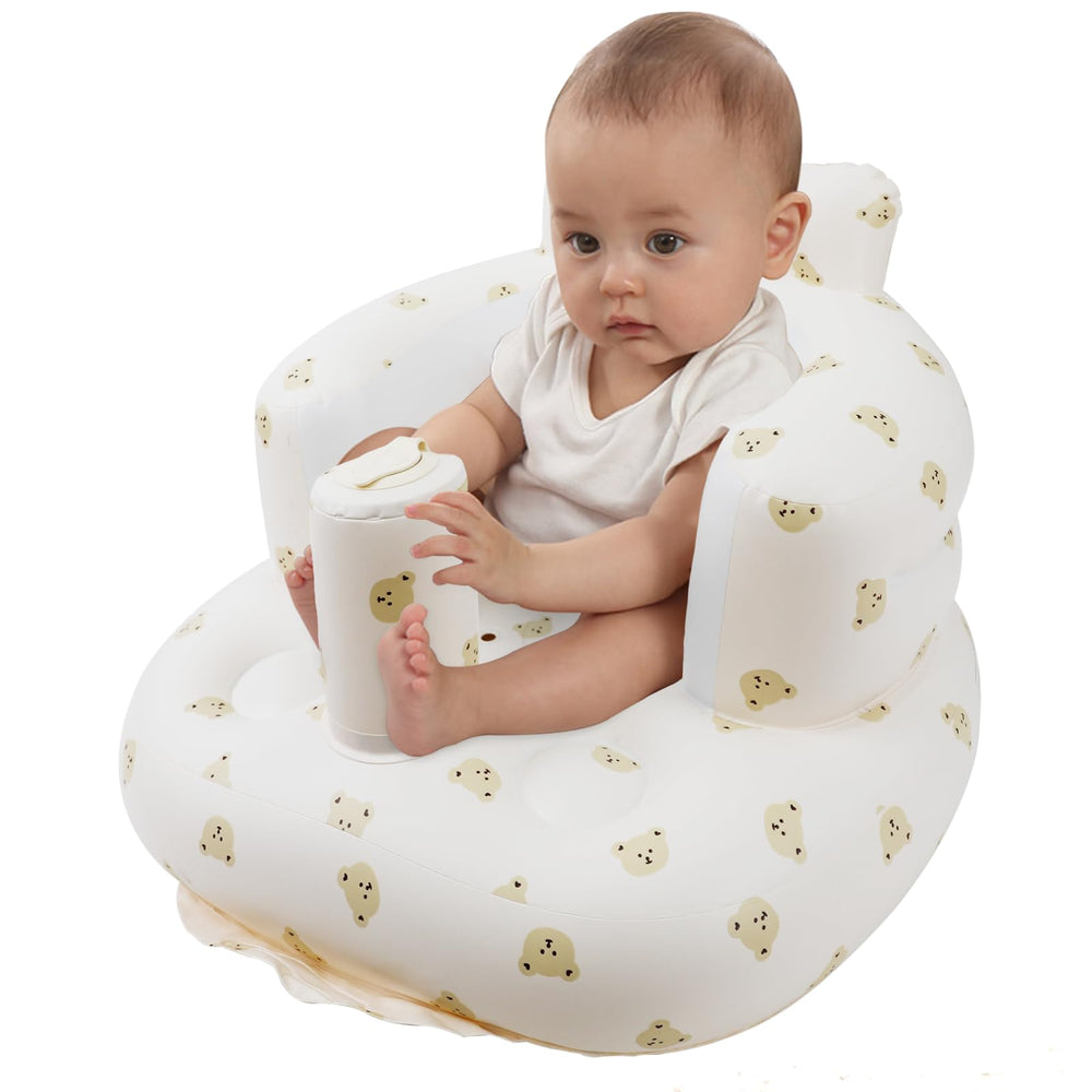 Zenflux inflatable baby seat with bear design for cozy sit-up sessions.