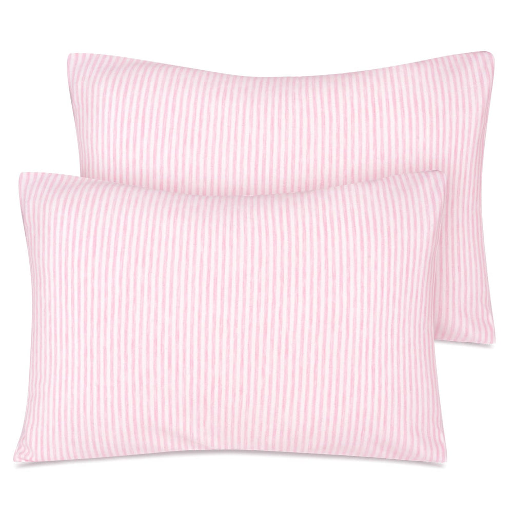 Zenssia organic cotton toddler pillowcase in pink stripe, gentle and breathable.